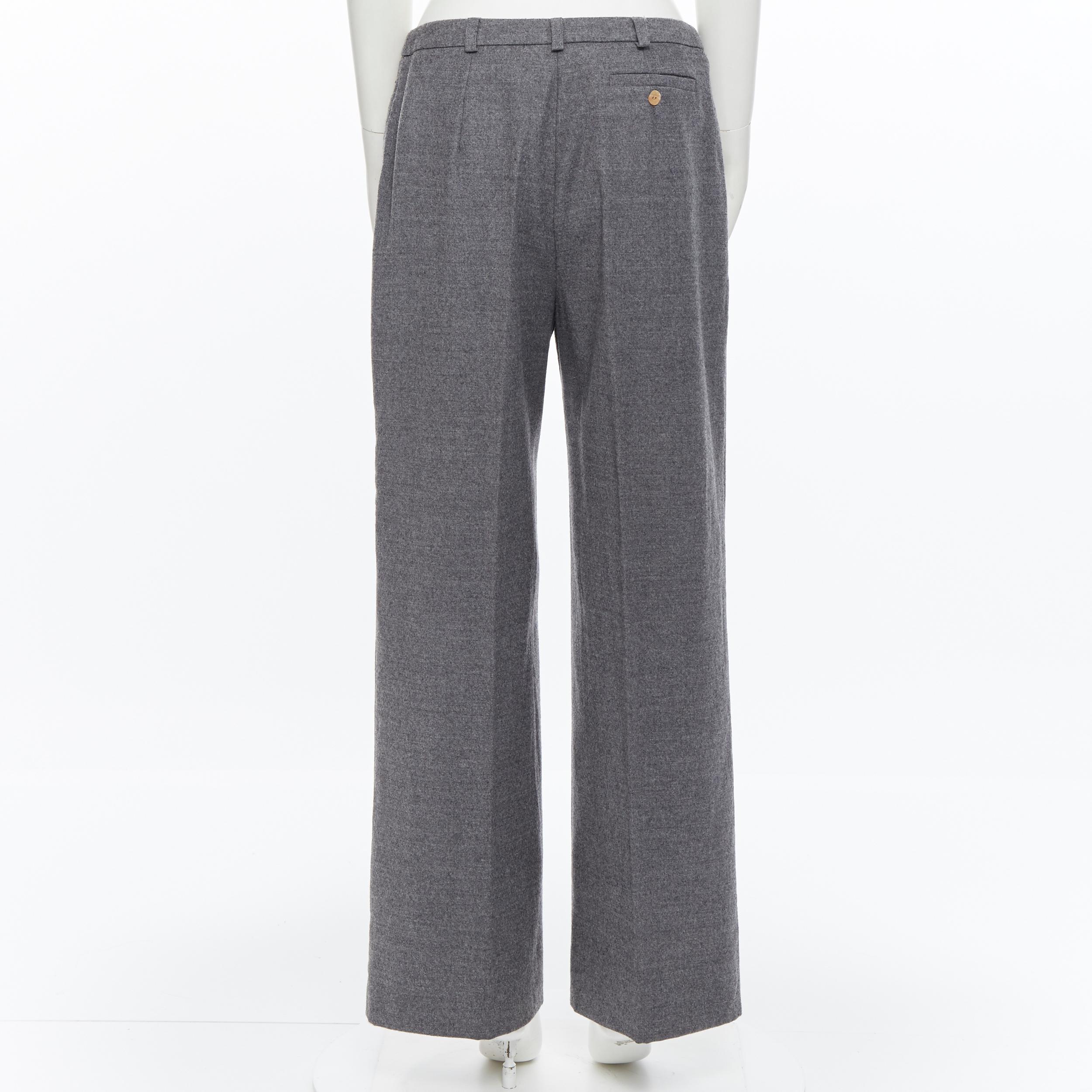 Women's SPORTMAX grey virgin wool blend concealed front pocket wide leg pants US12 29