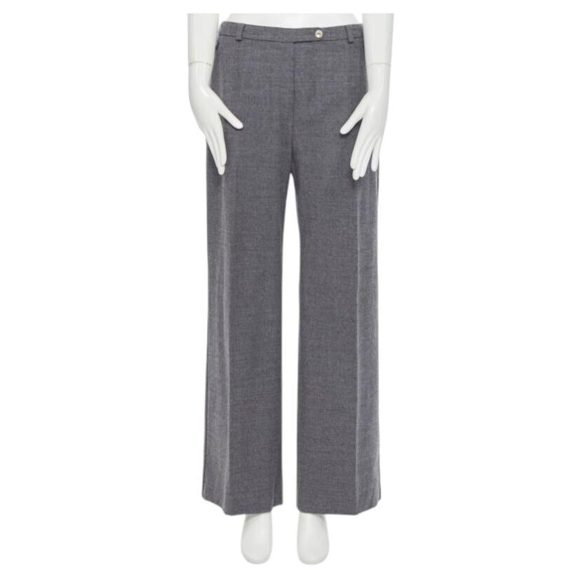 Pre-owned Max Mara Sportmax Grey Virgin Wool Blend Concealed Front Pocket Wide Leg Pants Us12 29" In Gray