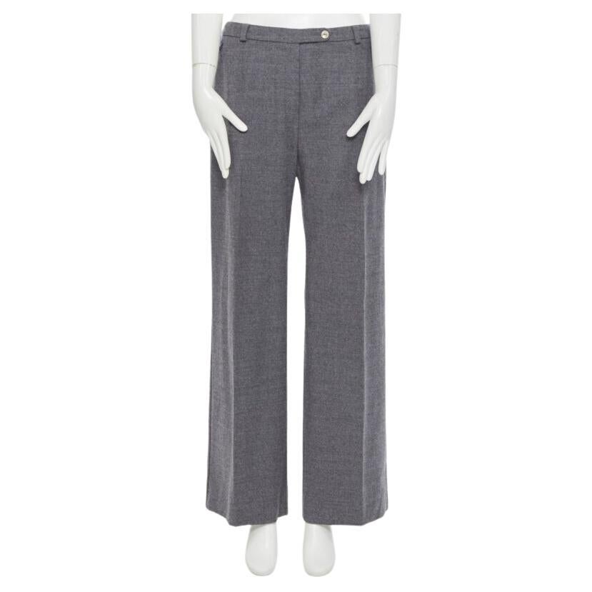 SPORTMAX grey virgin wool blend concealed front pocket wide leg pants US12 29" For Sale
