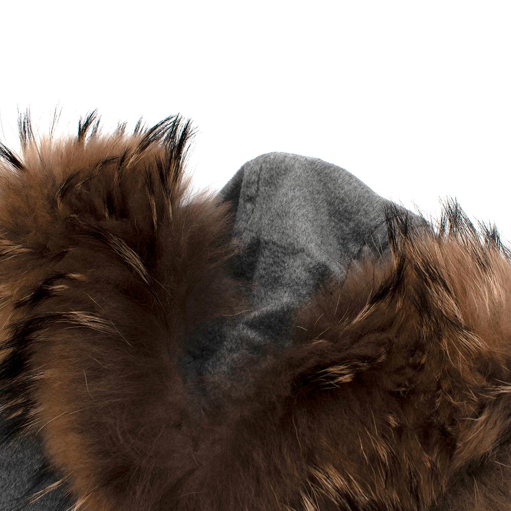Sportmax Grey Wool Fur Trimmed Hooded Coat - Size US 8 For Sale 1
