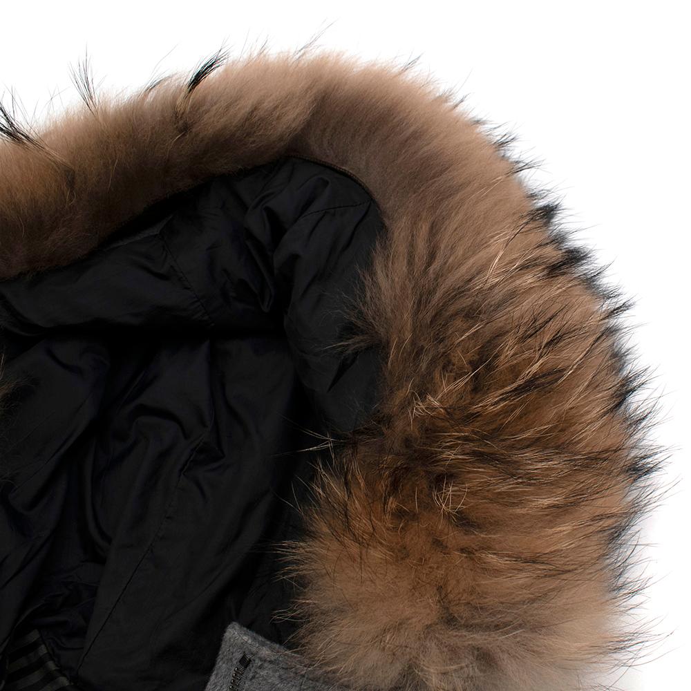 Sportmax Grey Wool Fur Trimmed Hooded Coat - Size US 8 For Sale 3