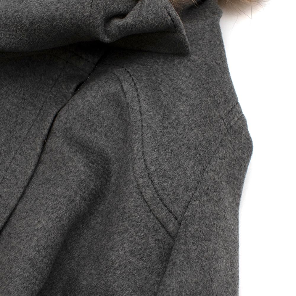 Sportmax Grey Wool Fur Trimmed Hooded Coat - Size US 8 For Sale 4