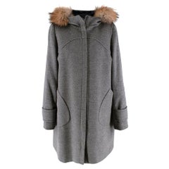 Sportmax Grey Wool Fur Trimmed Hooded Coat - Size US 8