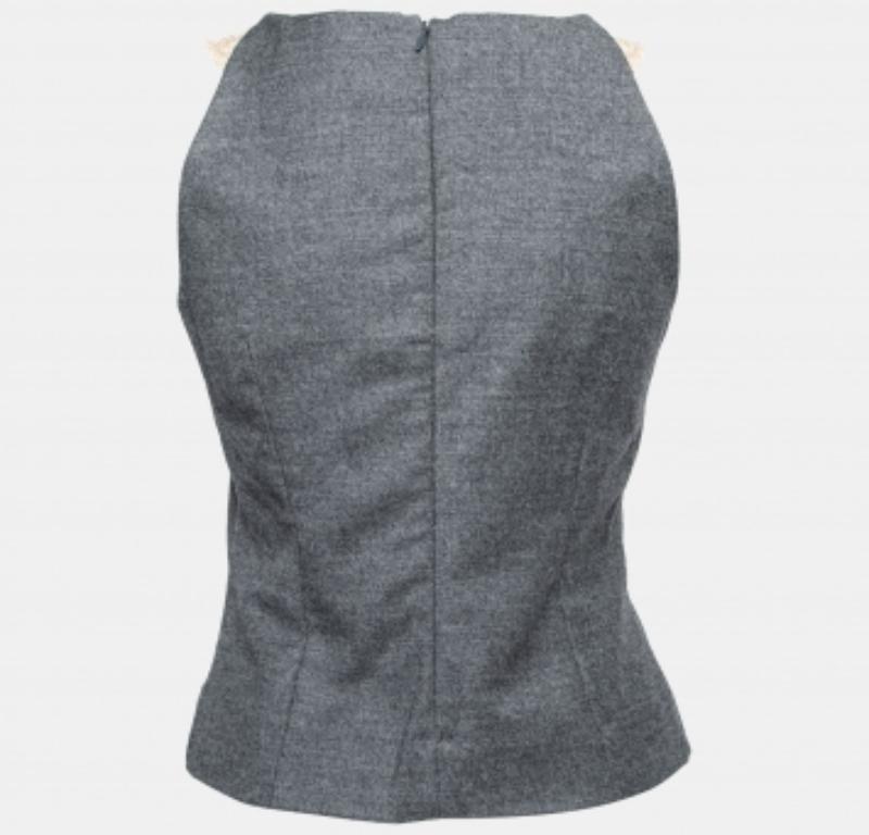 Gray Sportmax Grey Wool Lace Detail Sleeveless Top S For Sale