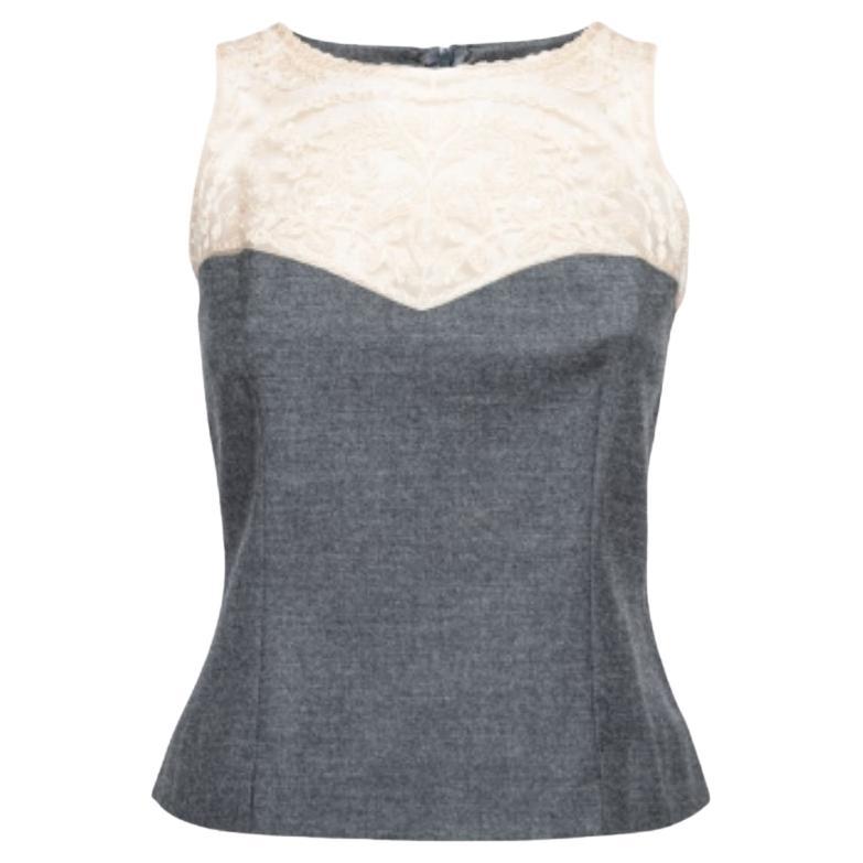 Sportmax Grey Wool Lace Detail Sleeveless Top S For Sale
