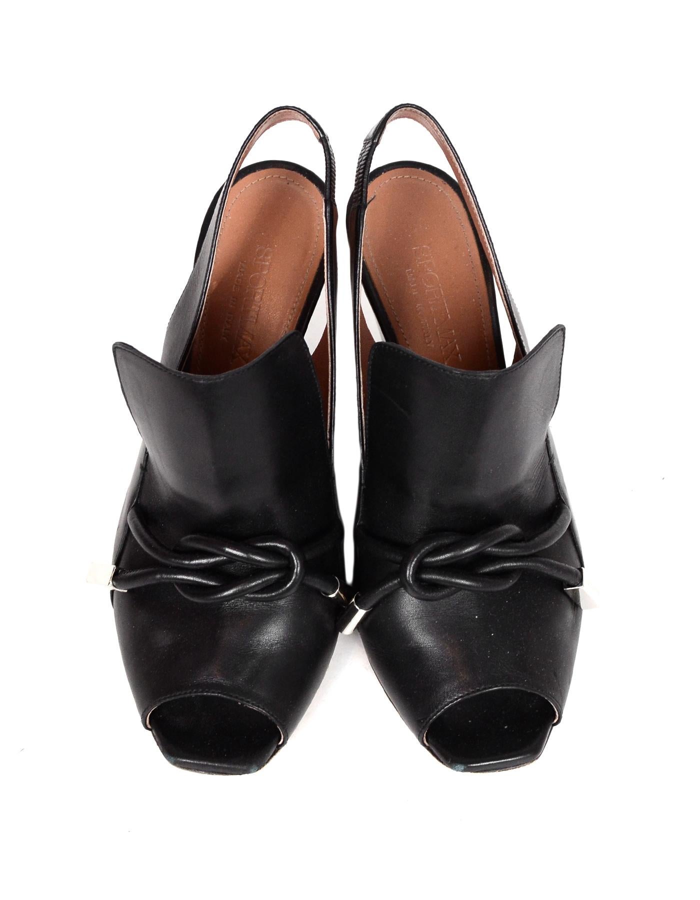 Black Sportmax Leather Wedge Shoes w/ Leather Tie sz 37