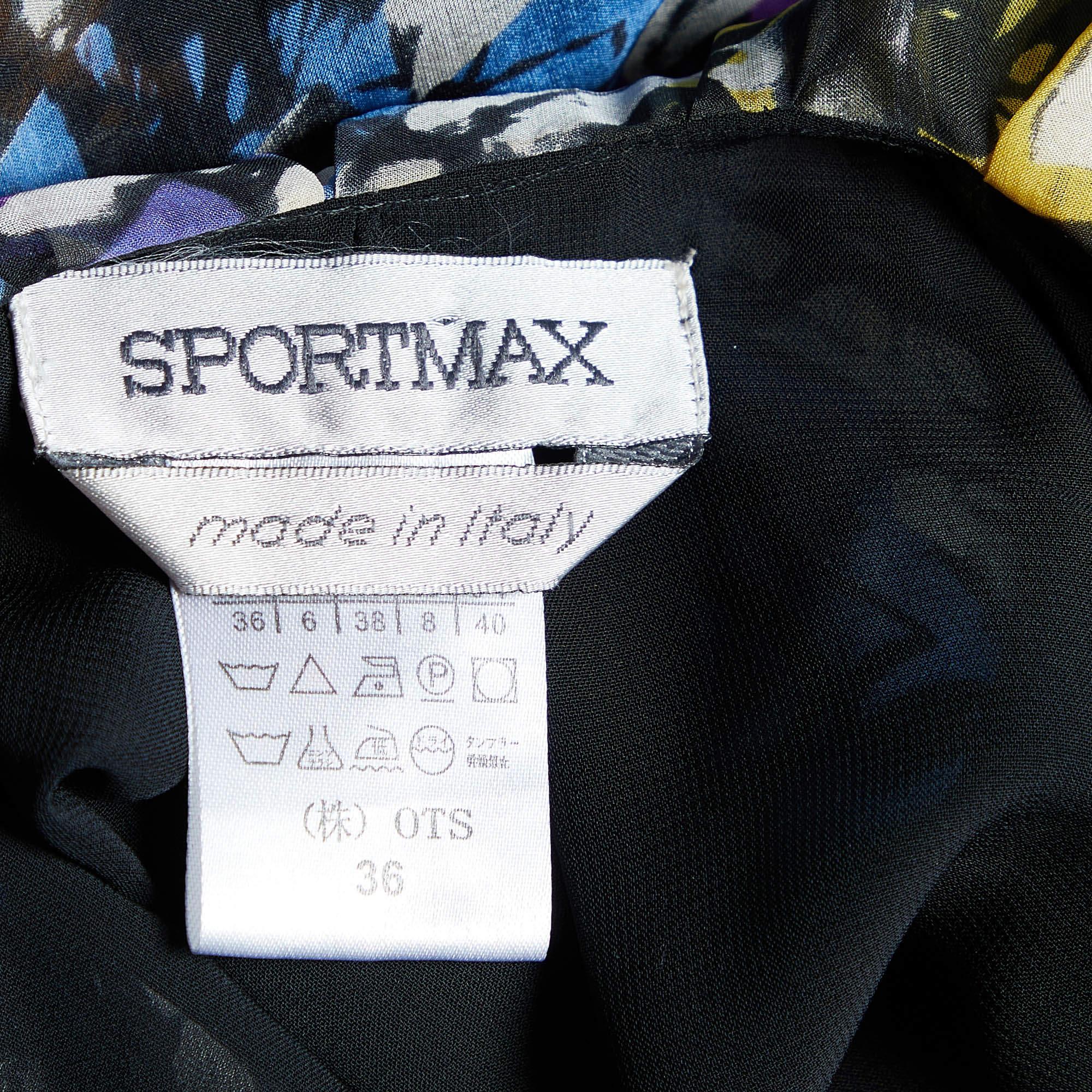Sportmax Multicolor Printed Silk Sleeveless Shift Dress S In Good Condition For Sale In Dubai, Al Qouz 2