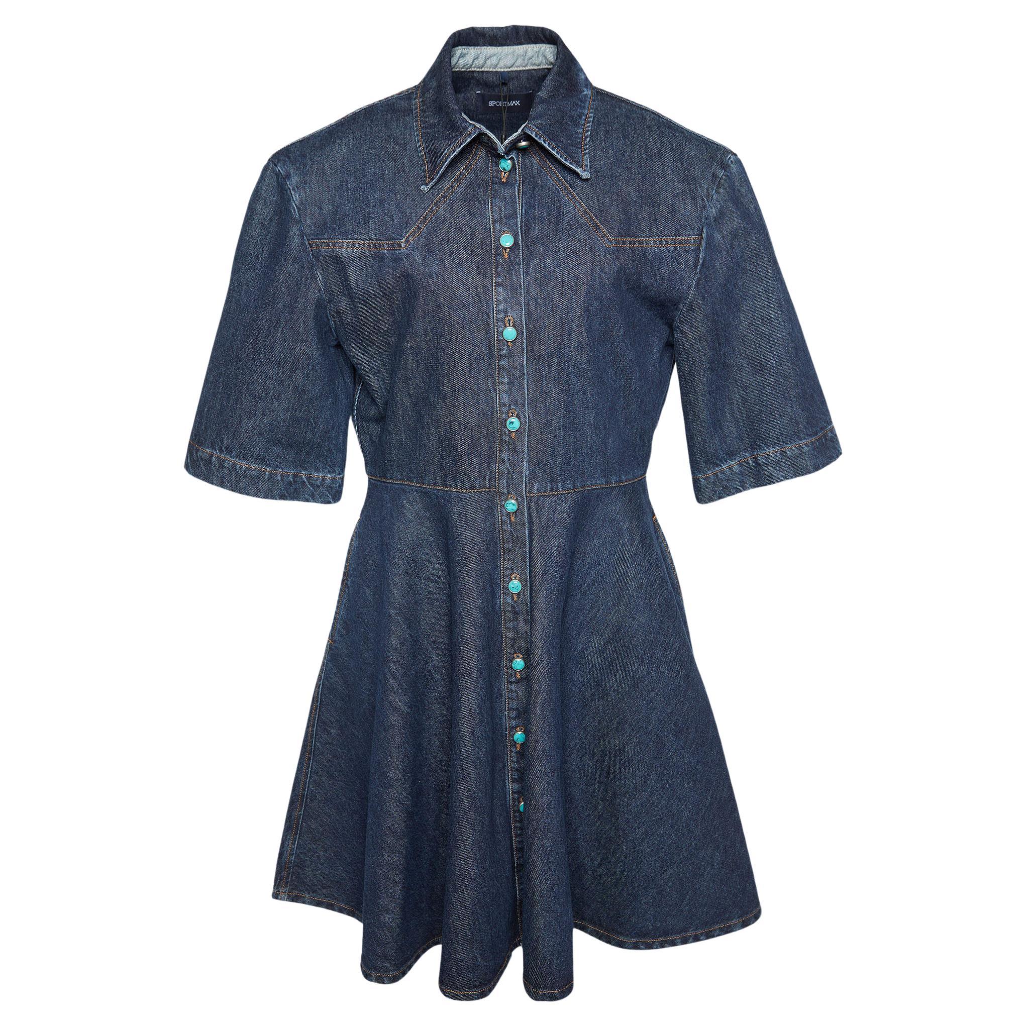 Sportmax Mini-robe chemise Panaro en jean bleu marine L en vente