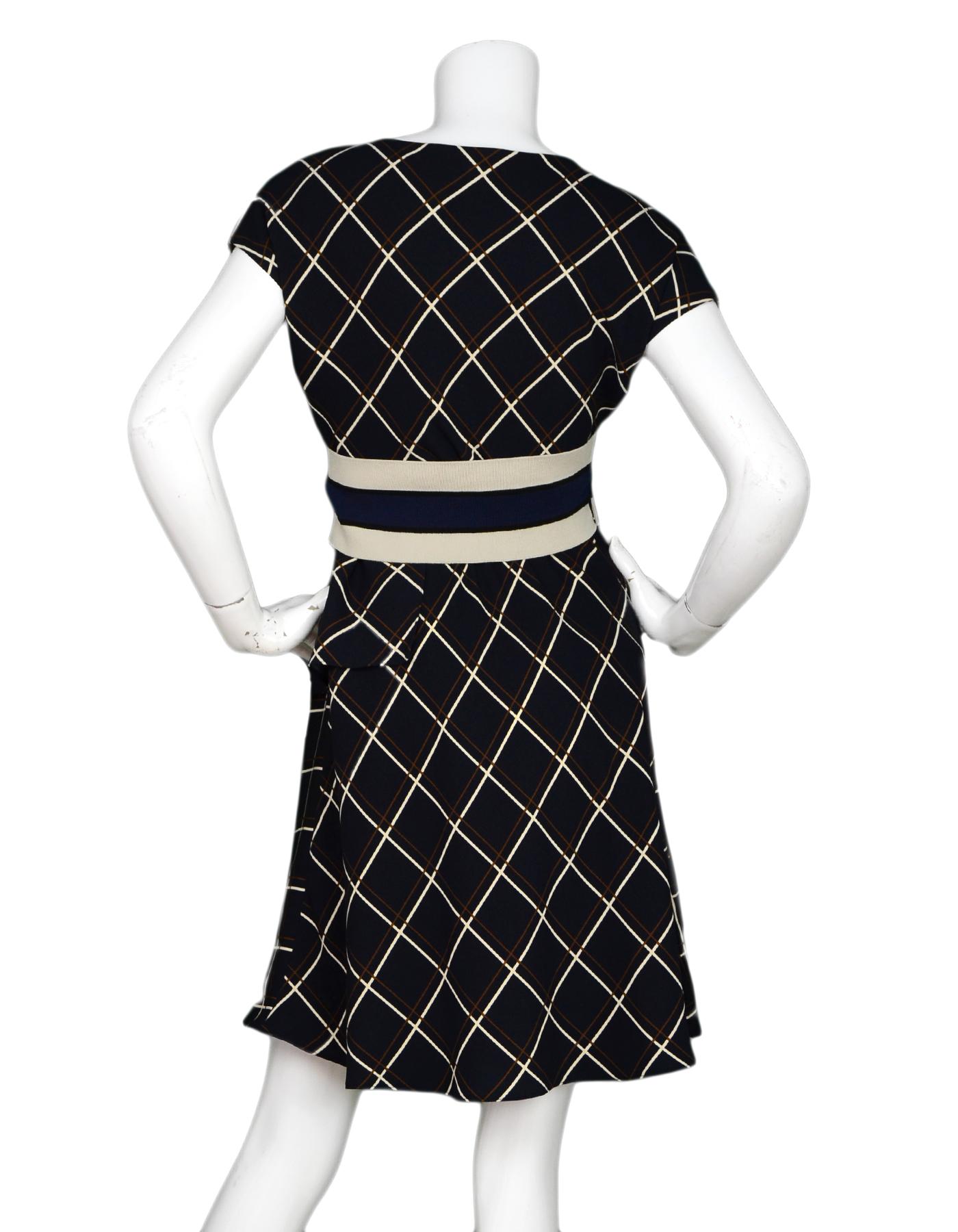 Sportmax Navy Windowpane Print Dress W/ Attached Belt Sz 0  (Schwarz)