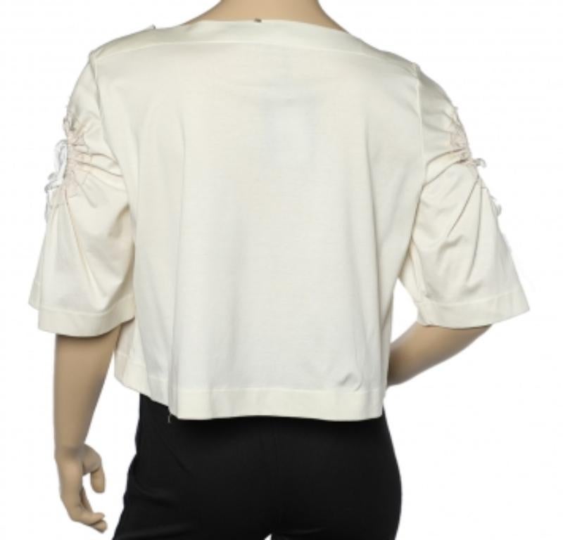 Sportmax Top de algodón blanco con mangas de punto y detalle de lazo S en Bueno estado para la venta en Dubai, Al Qouz 2