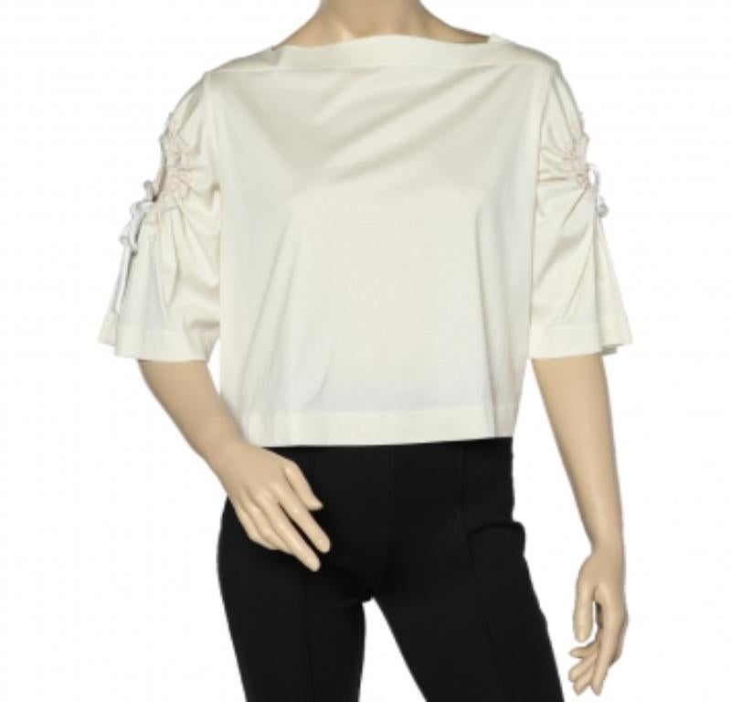 Sportmax Top de algodón blanco con mangas de punto y detalle de lazo S en venta 1
