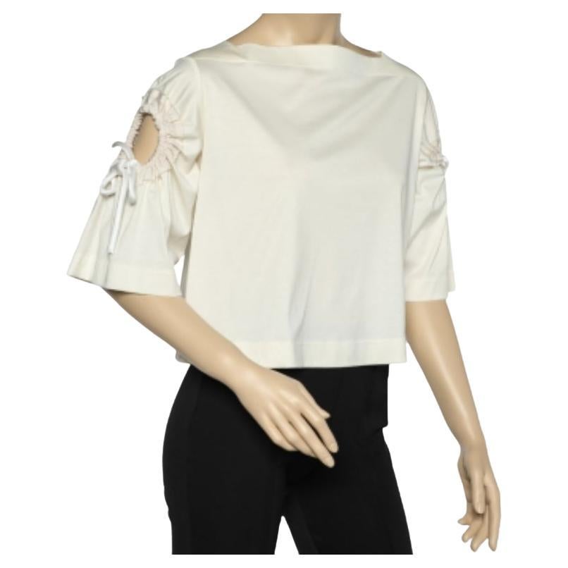 Sportmax Top de algodón blanco con mangas de punto y detalle de lazo S en venta