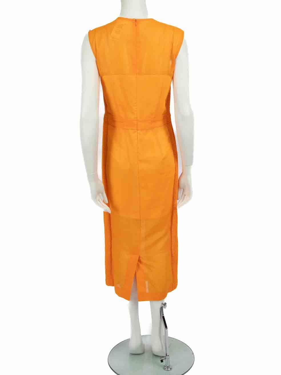 Sportmax Orange Cotton Smocked Panel Midi Dress Size M In Excellent Condition For Sale In London, GB