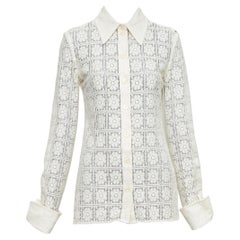 SPORTMAX Sava cremefarbene Baumwolle Retro-Blumen-Häkel-Shirt XS