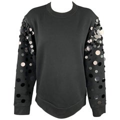 SPORTMAX Size M Black Cotton Blend Payette Sequin Sleeve Pullover Sweatshirt