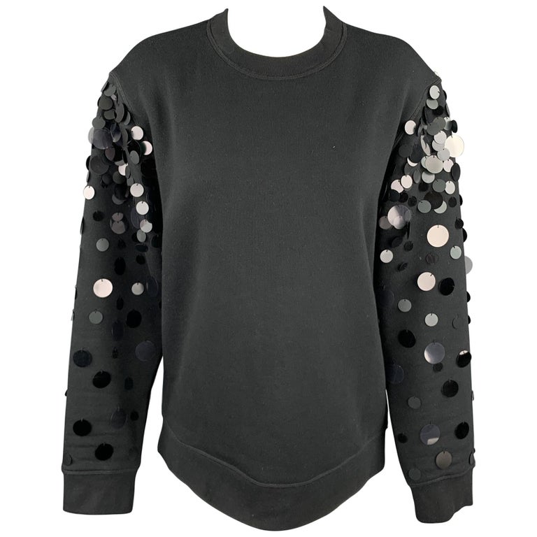 SPORTMAX Size M Black Cotton Blend Payette Sequin Sleeve Pullover ...
