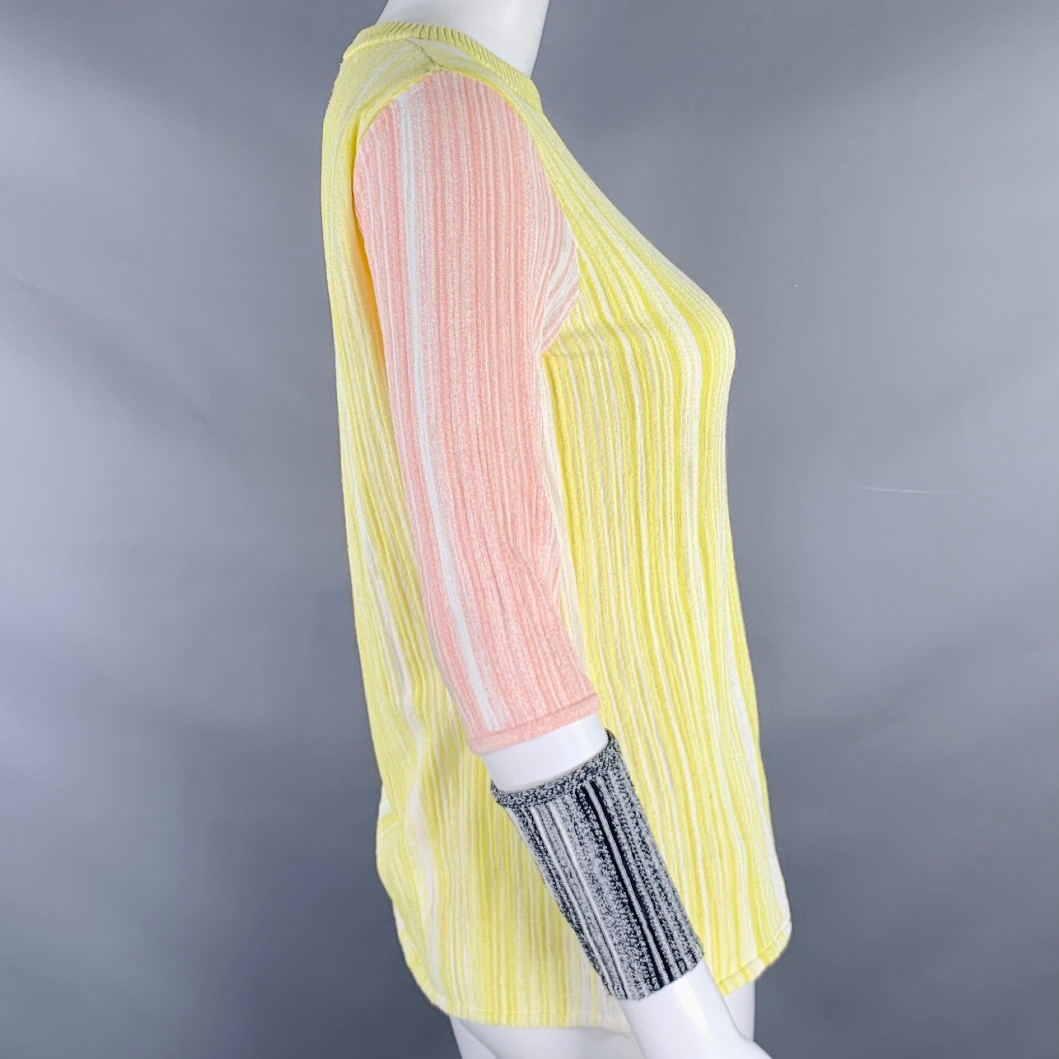 Beige SPORTMAX Size M Yellow Pink Rib Knit Crew Neck Casual Top For Sale