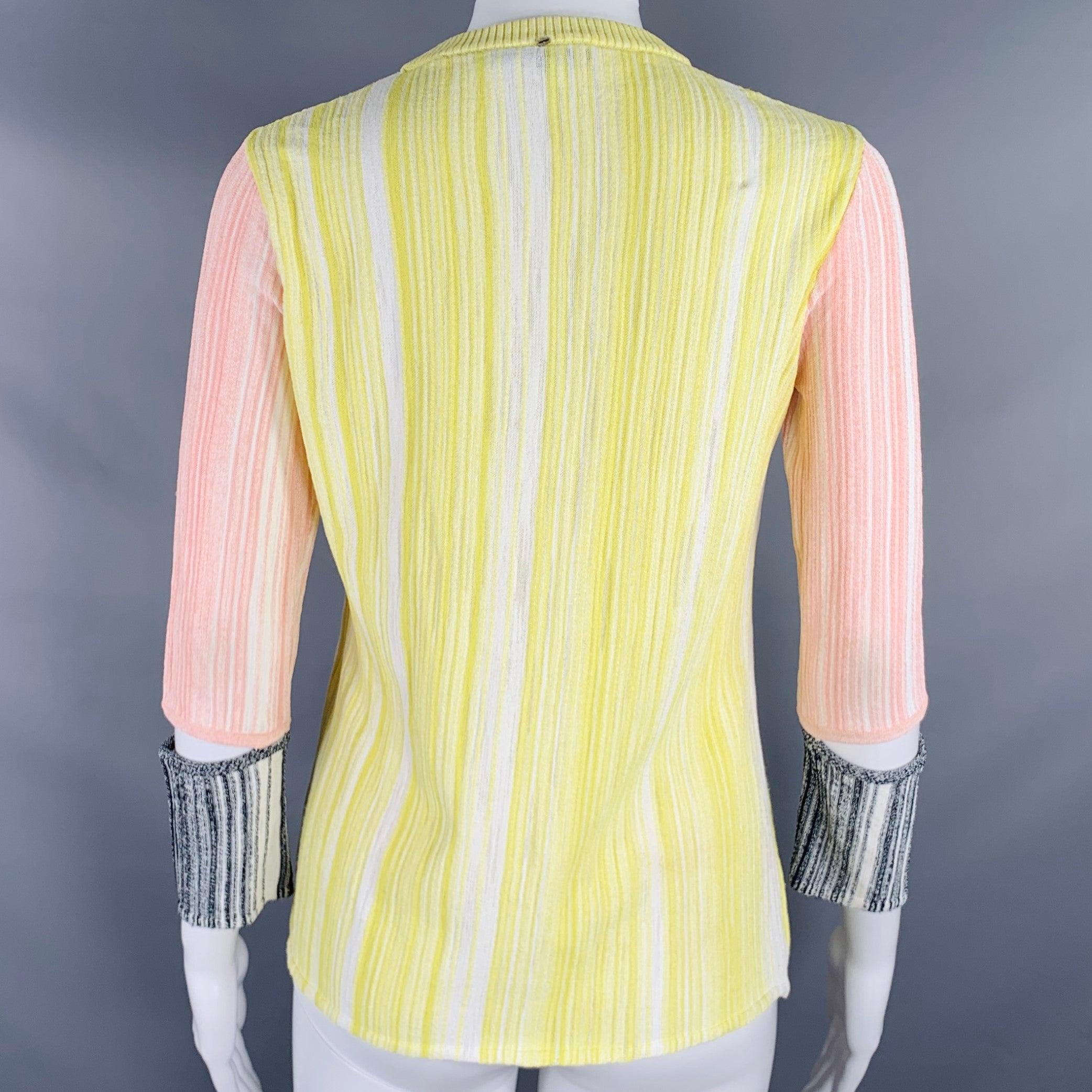 SPORTMAX Size M Yellow Pink Rib Knit Crew Neck Casual Top In Good Condition For Sale In San Francisco, CA
