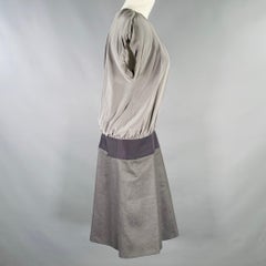 SPORTMAX - Robe plissée deux tons, grise, noire et en laine vierge de soie, taille XS