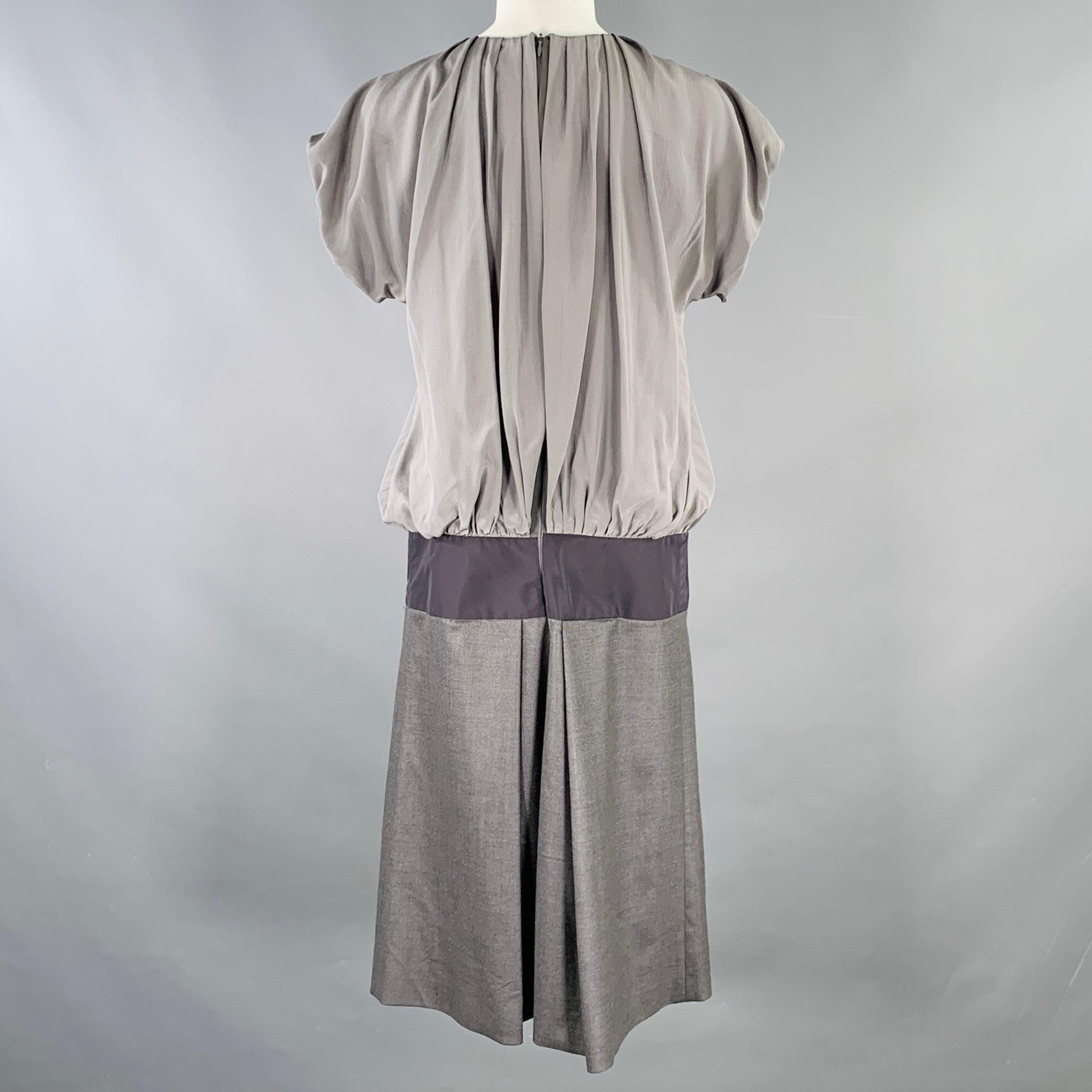 SPORTMAX Talla XS Gris Negro Seda Lana Virgen Mezcla Dos Tonos Vestido Plisado en Bueno estado para la venta en San Francisco, CA