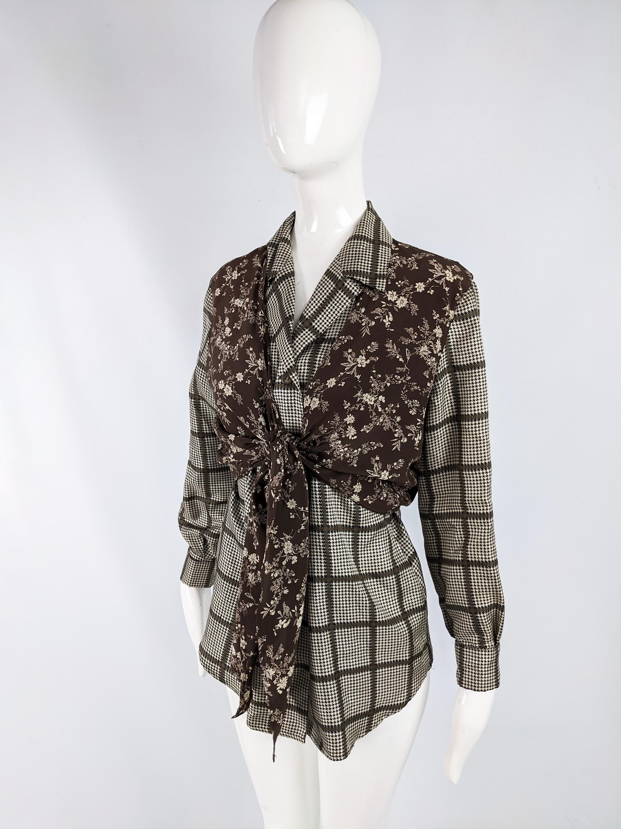 Black Sportmax Vintage Pure Silk Checked Blouse, 1990s For Sale