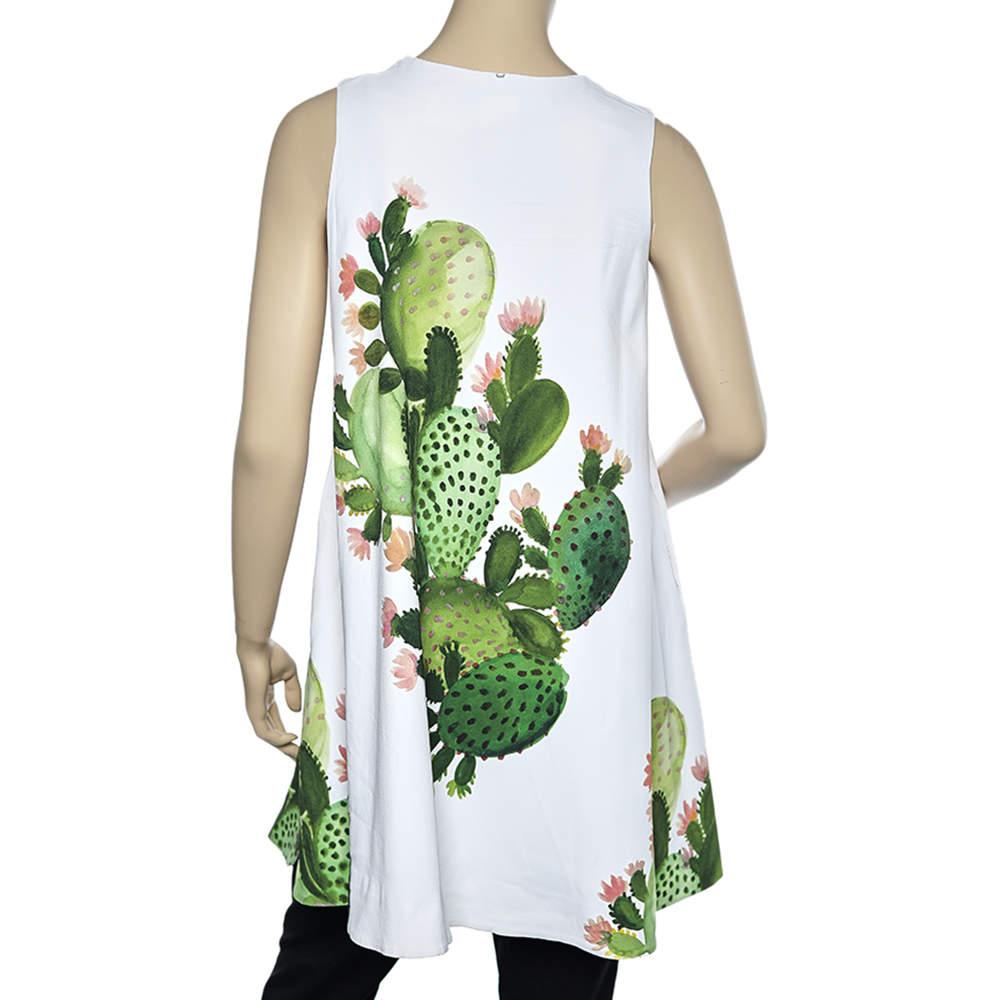 Sportmax Blanco Vestido de crepé sin mangas de línea A con estampado de cactus S Gris