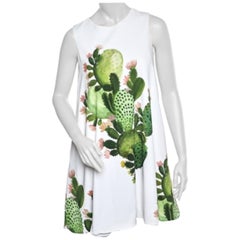 Sportmax White Cactus Print Crepe Sleeveless A-Line Dress S