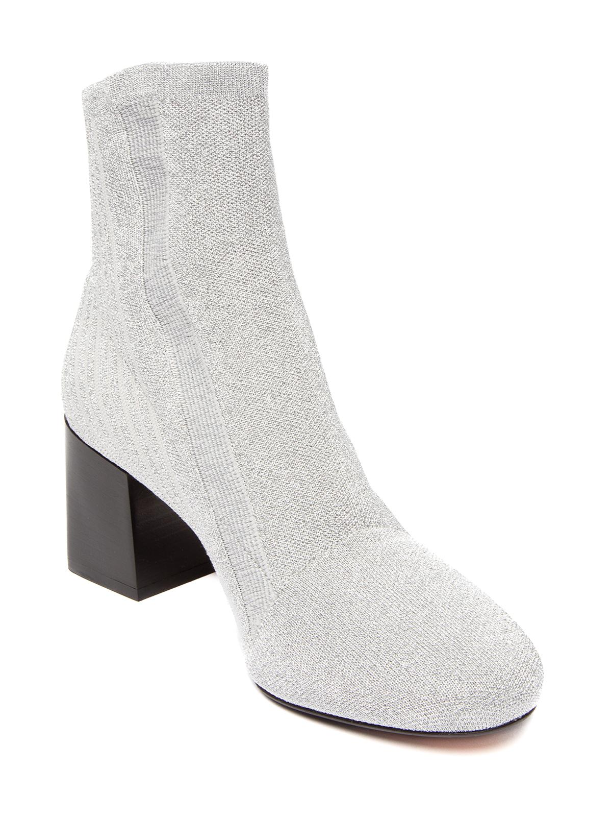 CONDITION is Never worn, with tag. No wear to heels is evident on this brand new Sportmax designer resale item. Visible damage to the box. Details Silver Cloth Block heel Round toe Sock boot style Box & Dustbag included Made in Italy Composition