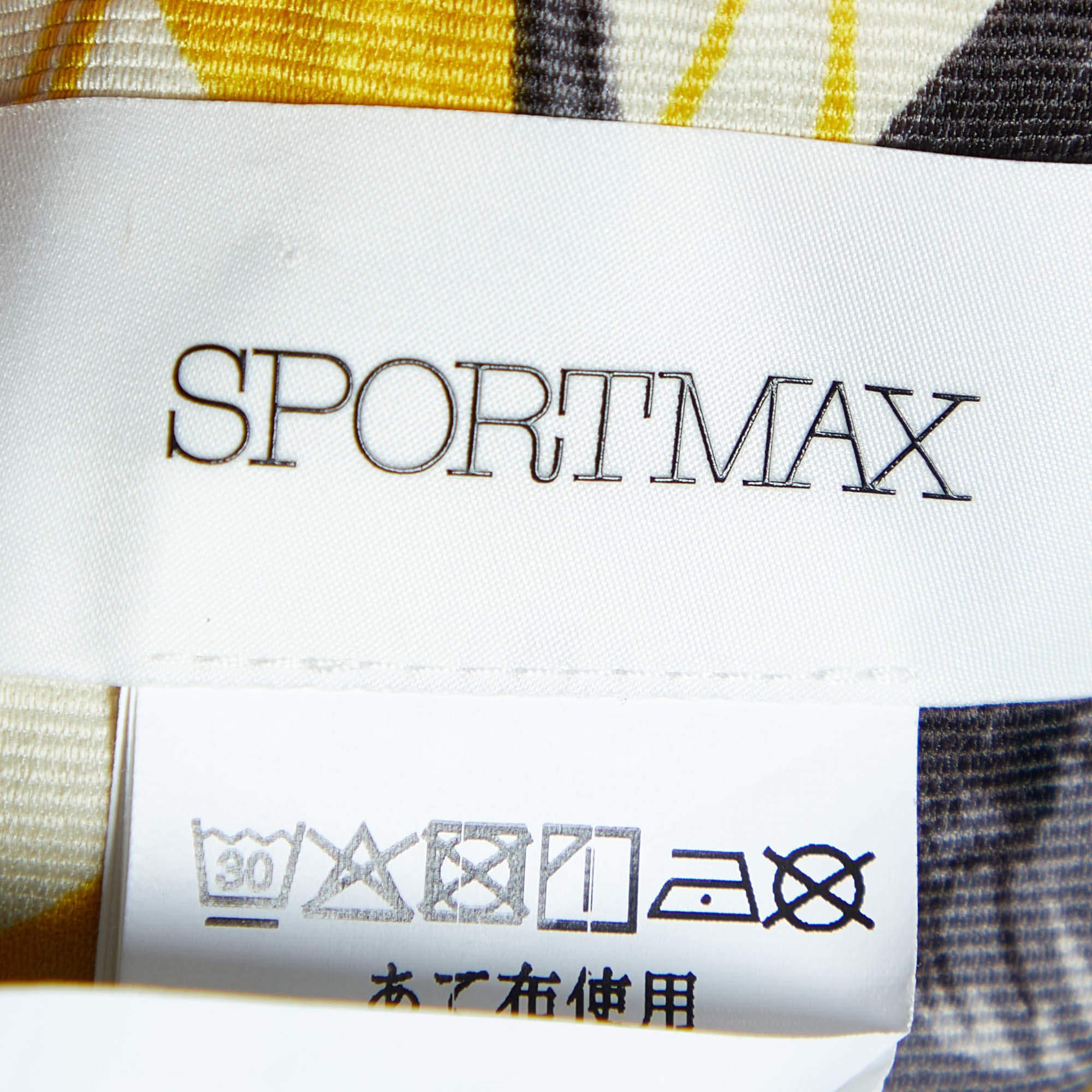 Sportmax Yellow Floral Print Faille Asymmetric Midi Dress S In Fair Condition For Sale In Dubai, Al Qouz 2