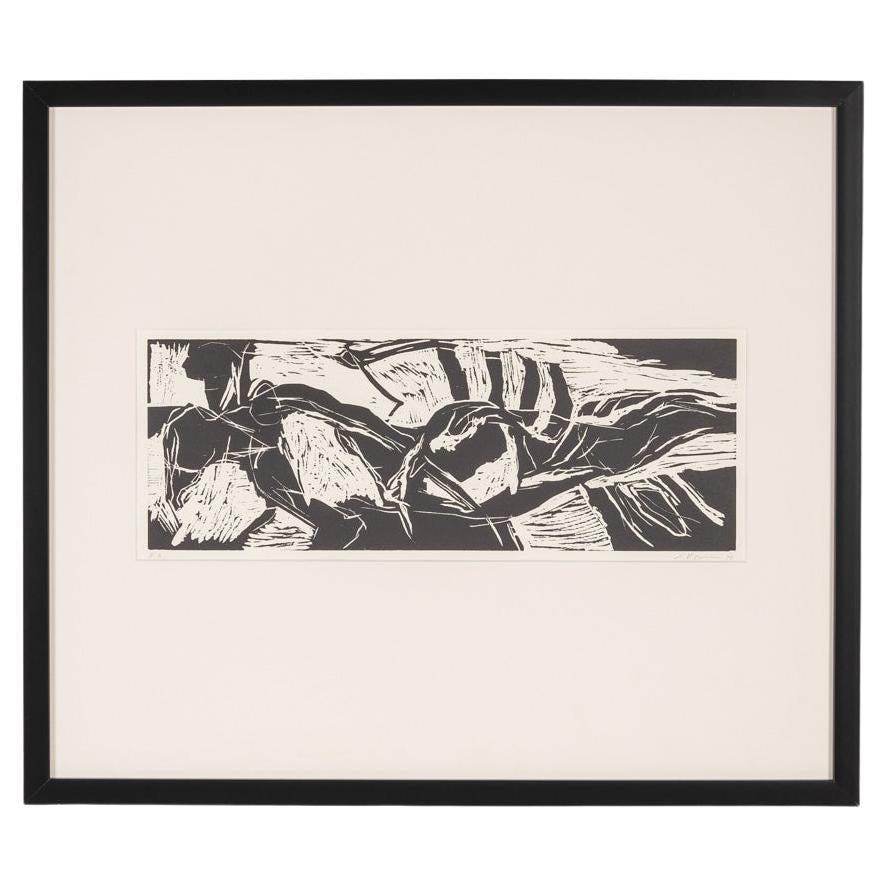 "Sports" by Detlef Hagenbäumer, woodcut on thick paper, 64x55cm For Sale