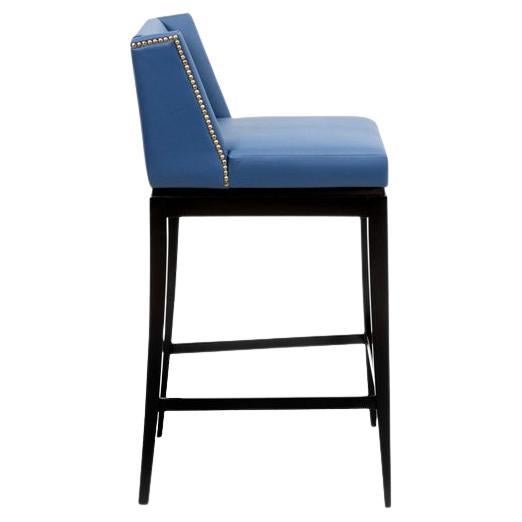 Modern Sports Club Style Barstool Finished in Satin Black and Aged Gold Detailing For Sale