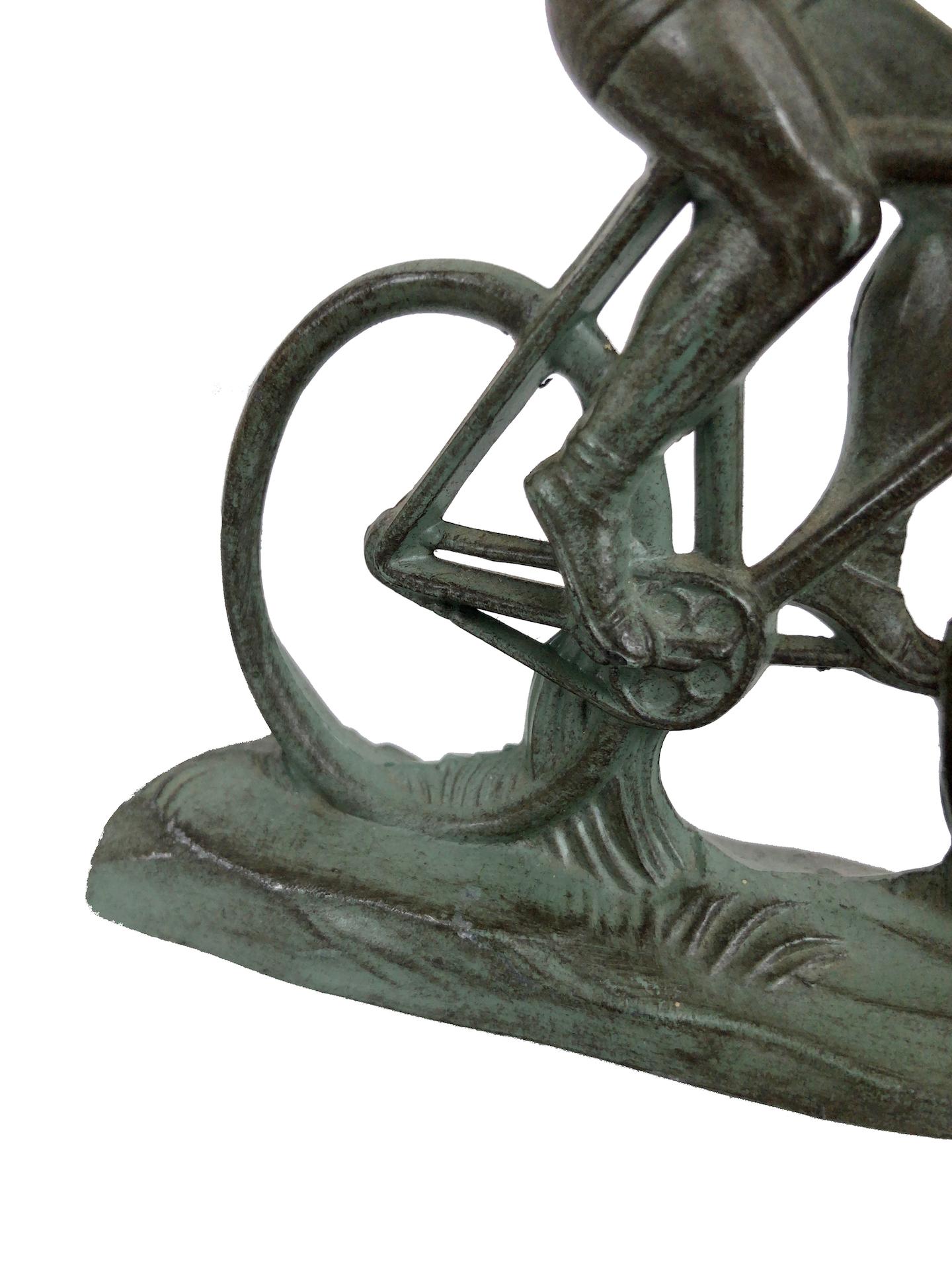 Sportsman on a Racing Bicycle, Sculpture in Spelter, Art Deco, France, 1930s In Fair Condition In Ulm, DE