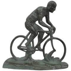 Sportsman on a Racing Bicycle, Sculpture in Spelter, Art Deco, France, 1930s