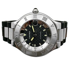 Sporty Stainless Steel Cartier Autoscaph 2427 Watch with Cartier Rubber Strap