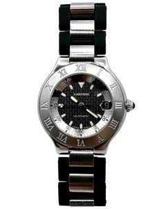 Sporty Stainless Steel Cartier Autoscaph 2427 Watch with Cartier Rubber Strap