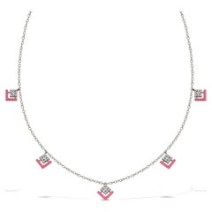 Spotlight Gold Necklace with Diamonds and Pink Enamel