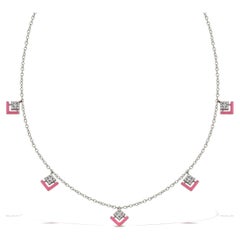 Spotlight Gold Necklace with Diamonds and Pink Enamel Spotlight Gold Necklace with Diamonds and Pink Enamel