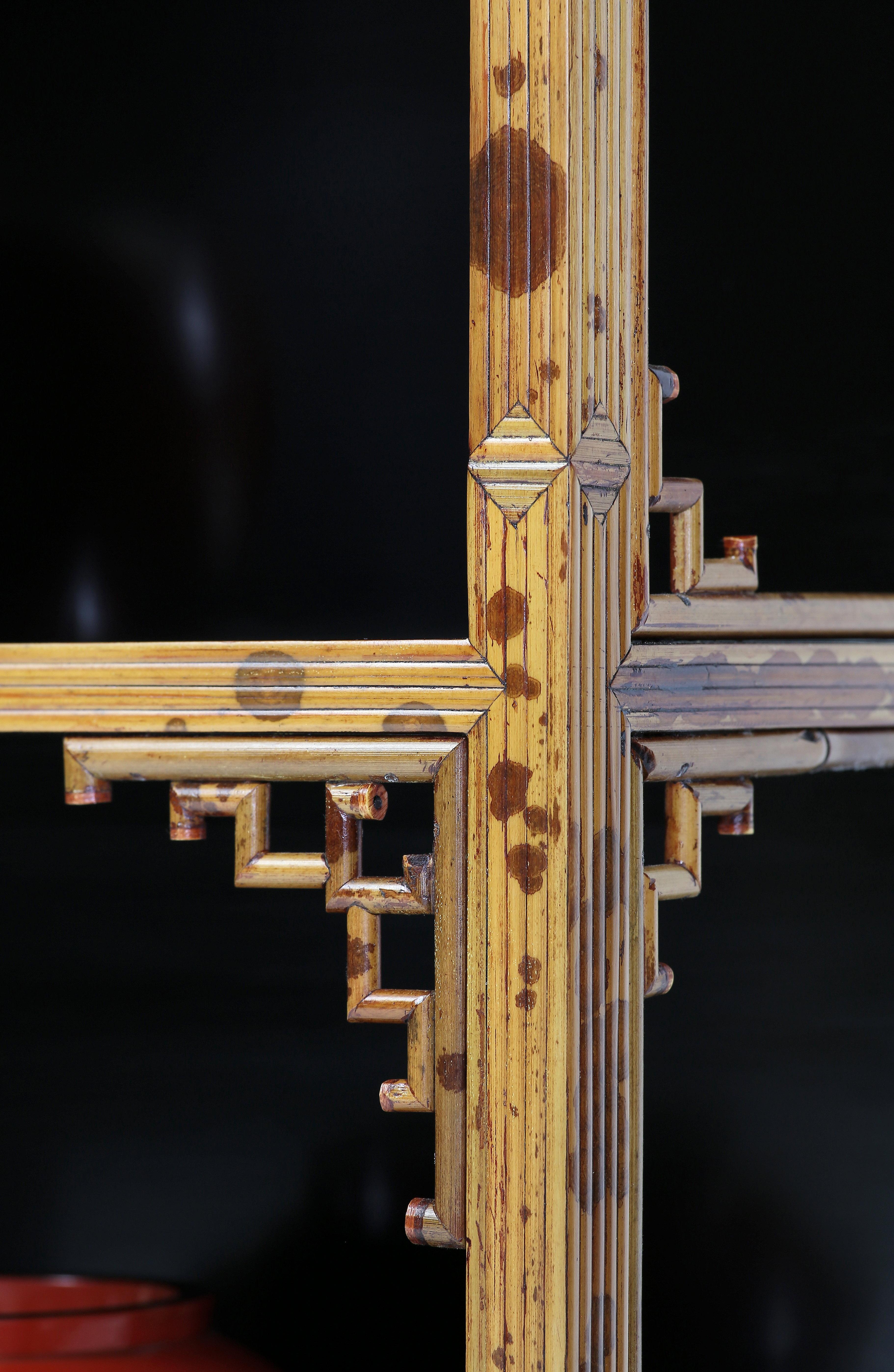 Chinese Spotted Bamboo Chinoiserie Curio Display Shelves Low Cabinet