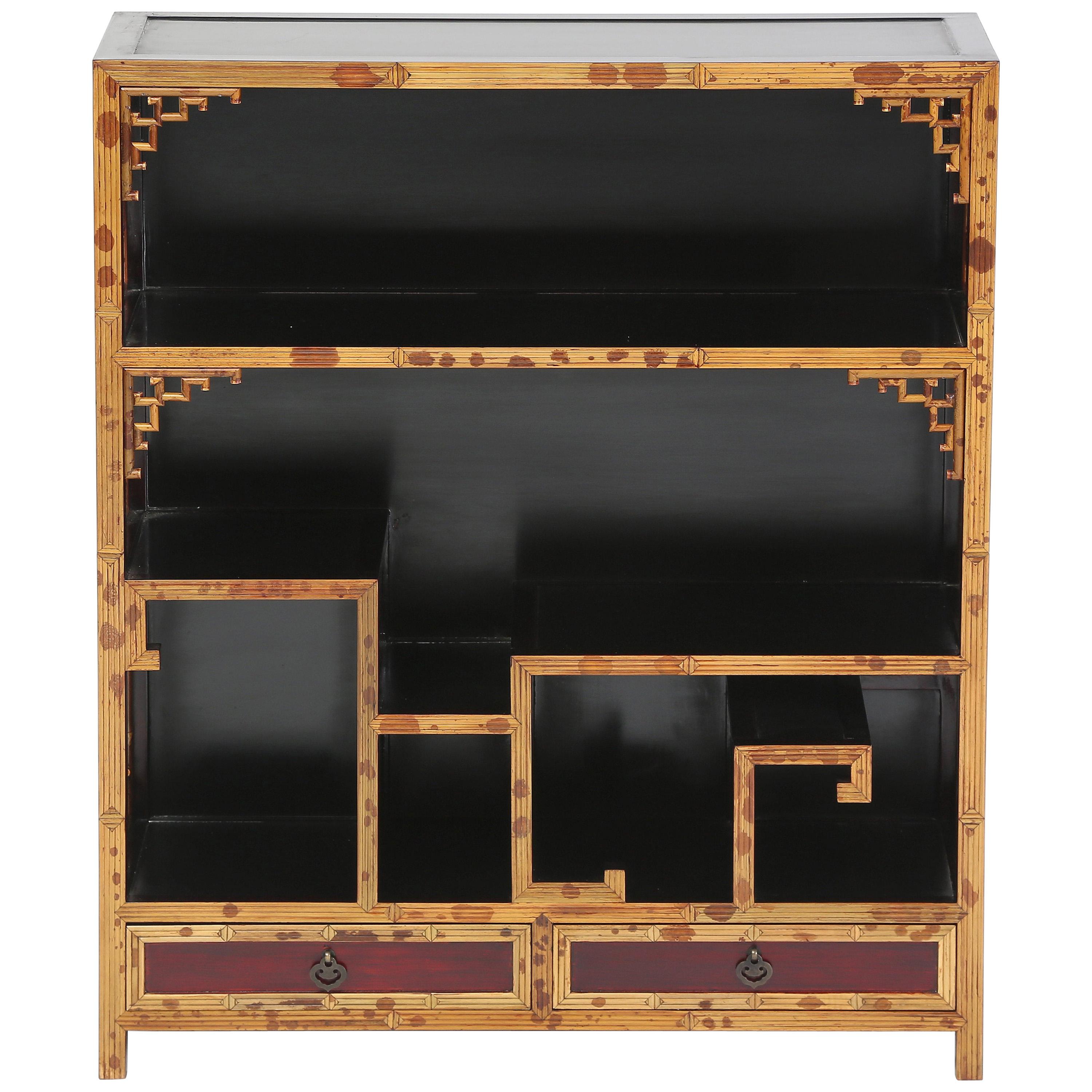 Spotted Bamboo Chinoiserie Curio Display Shelves Low Cabinet For Sale