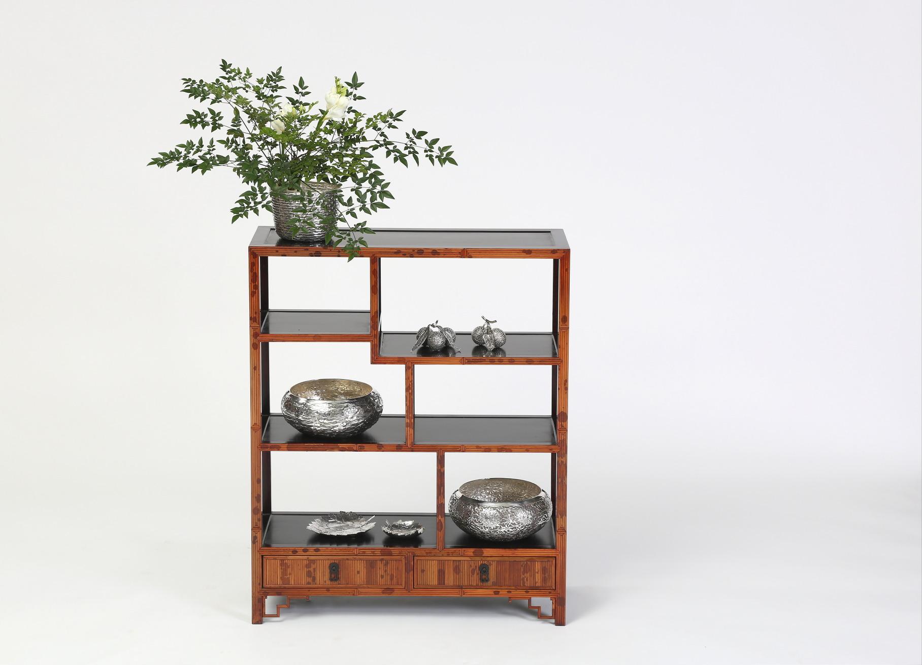 Spotted Bamboo Chinoiserie Curio Shelves Display Cabinet 2