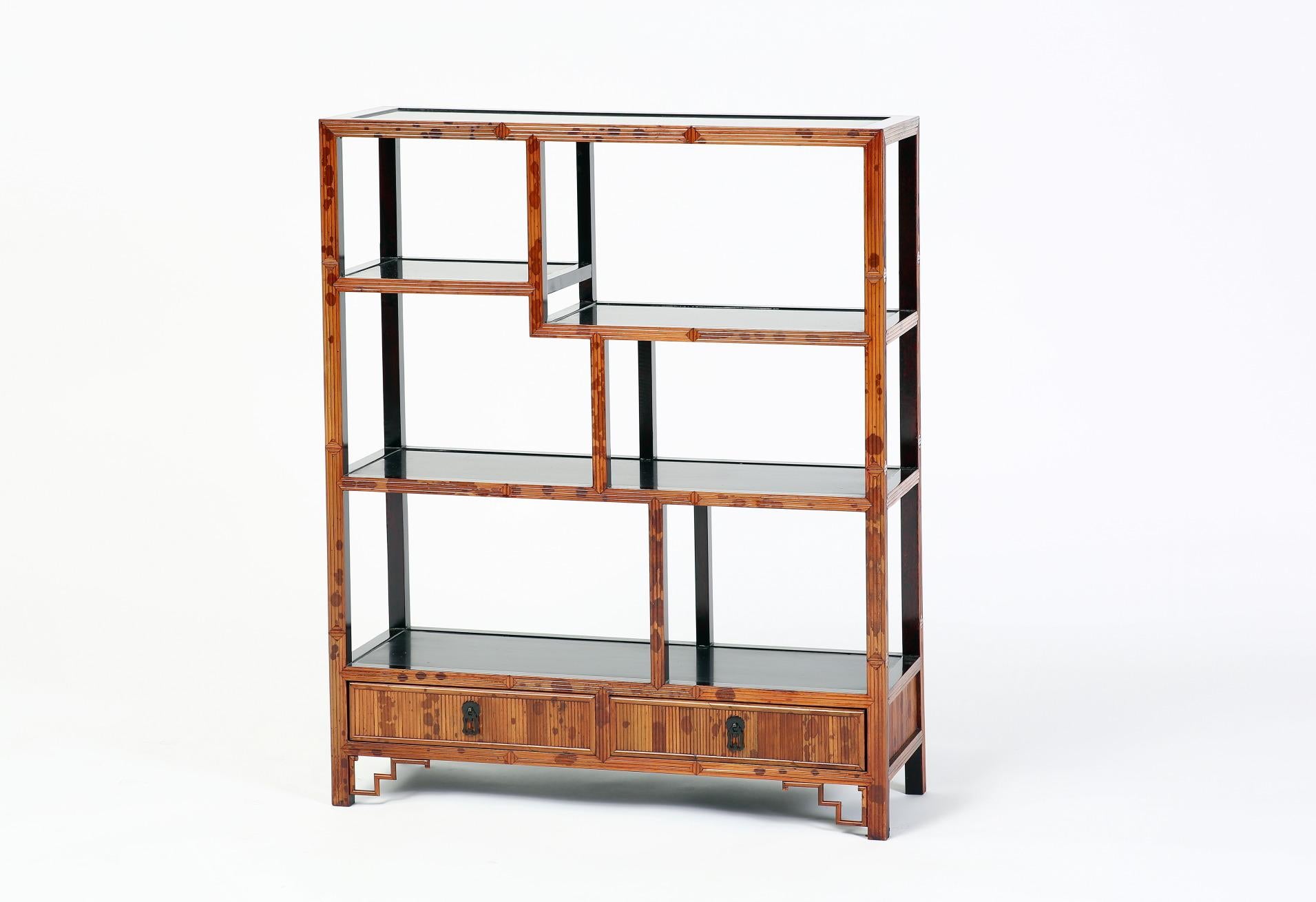 Spotted Bamboo Chinoiserie Curio Shelves Display Cabinet 8