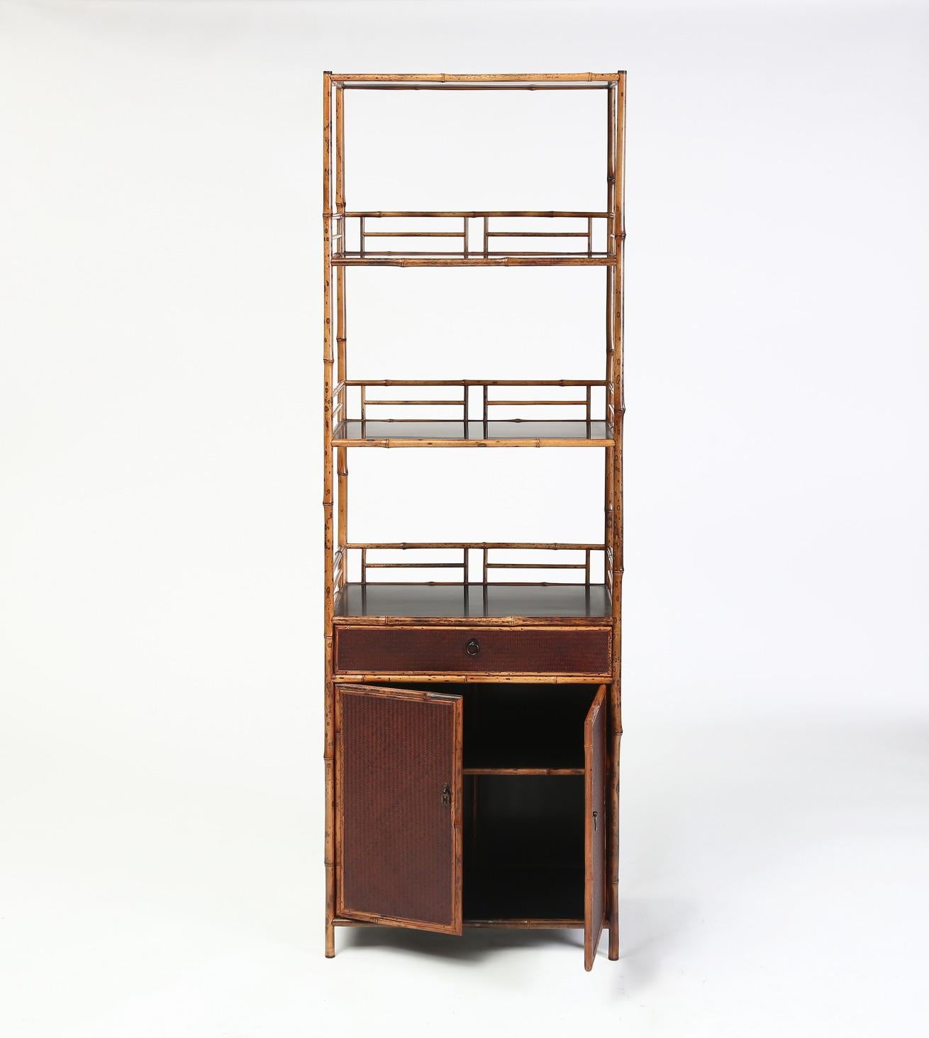 Spotted Bamboo Chinoiserie Display Cabinet/ Book Shelves For Sale 12