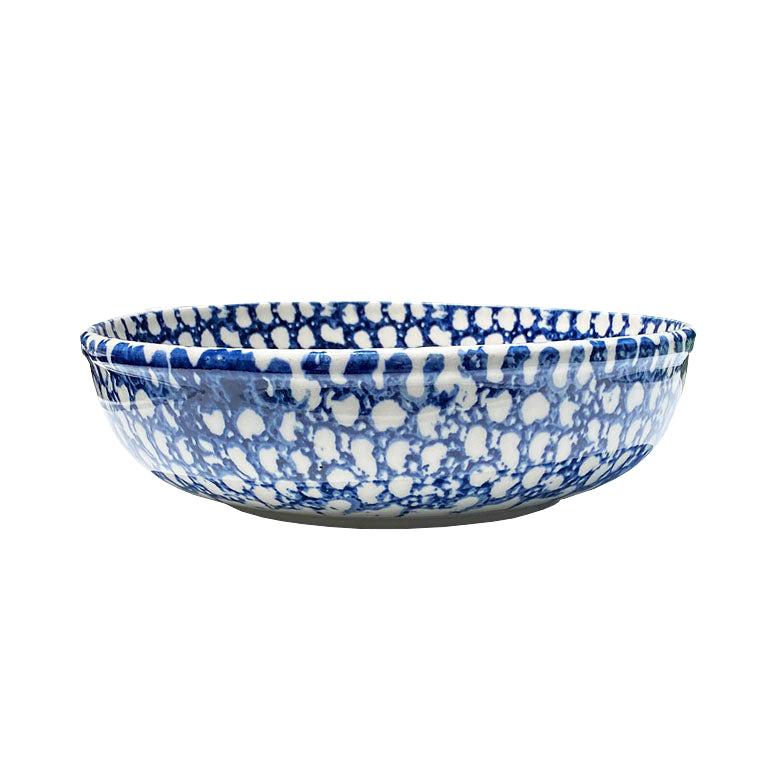 Spotted Blue and White Stoneware Fruit or Serving Bowl For Sale at 1stDibs