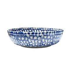 Spotted Blue and White Stoneware Fruit or Serving Bowl