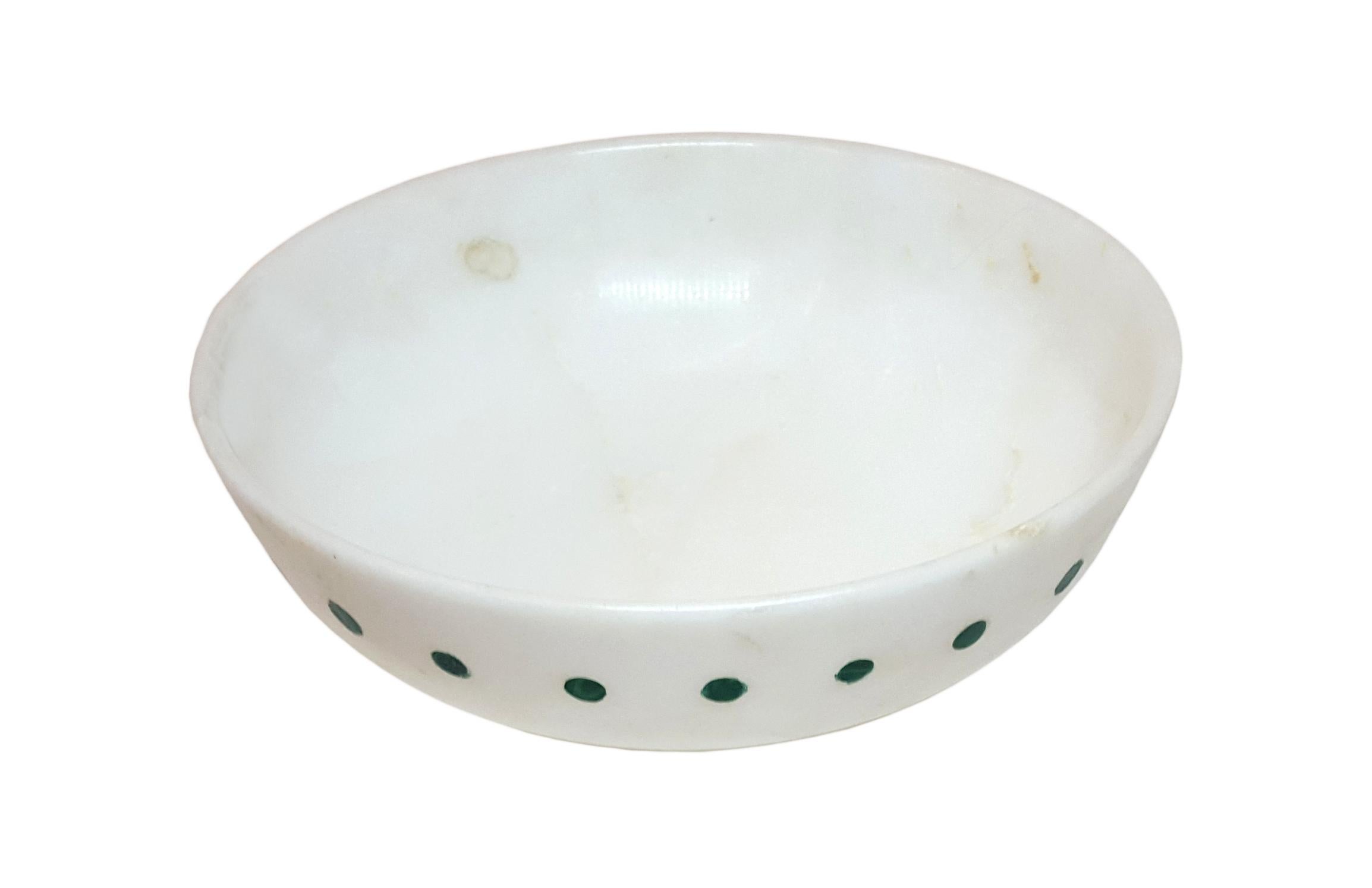 Other Spotted Bowl Inlay in White Marble Handcrafted in India by Stephanie Odegard For Sale
