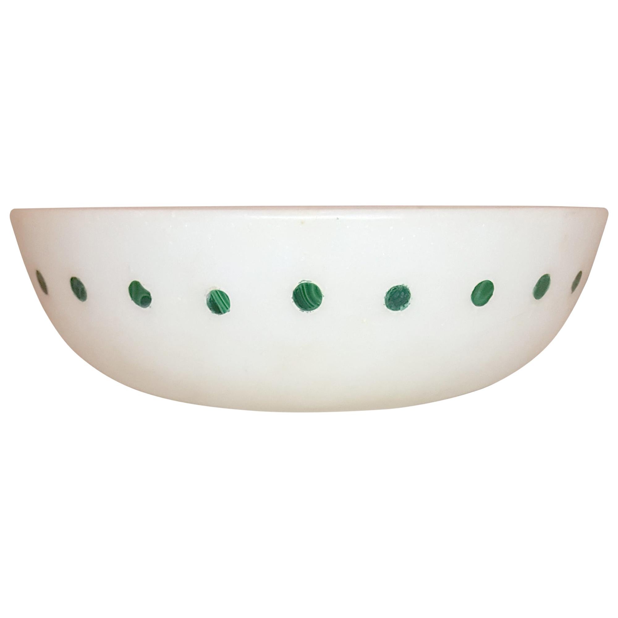 Spotted Bowl Inlay in White Marble Handcrafted in India by Stephanie Odegard For Sale