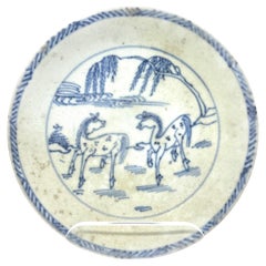 Antique 'Spotted Horses' Pattern Blue and White Saucer c1725, Qing Dynasty, Yongzheng