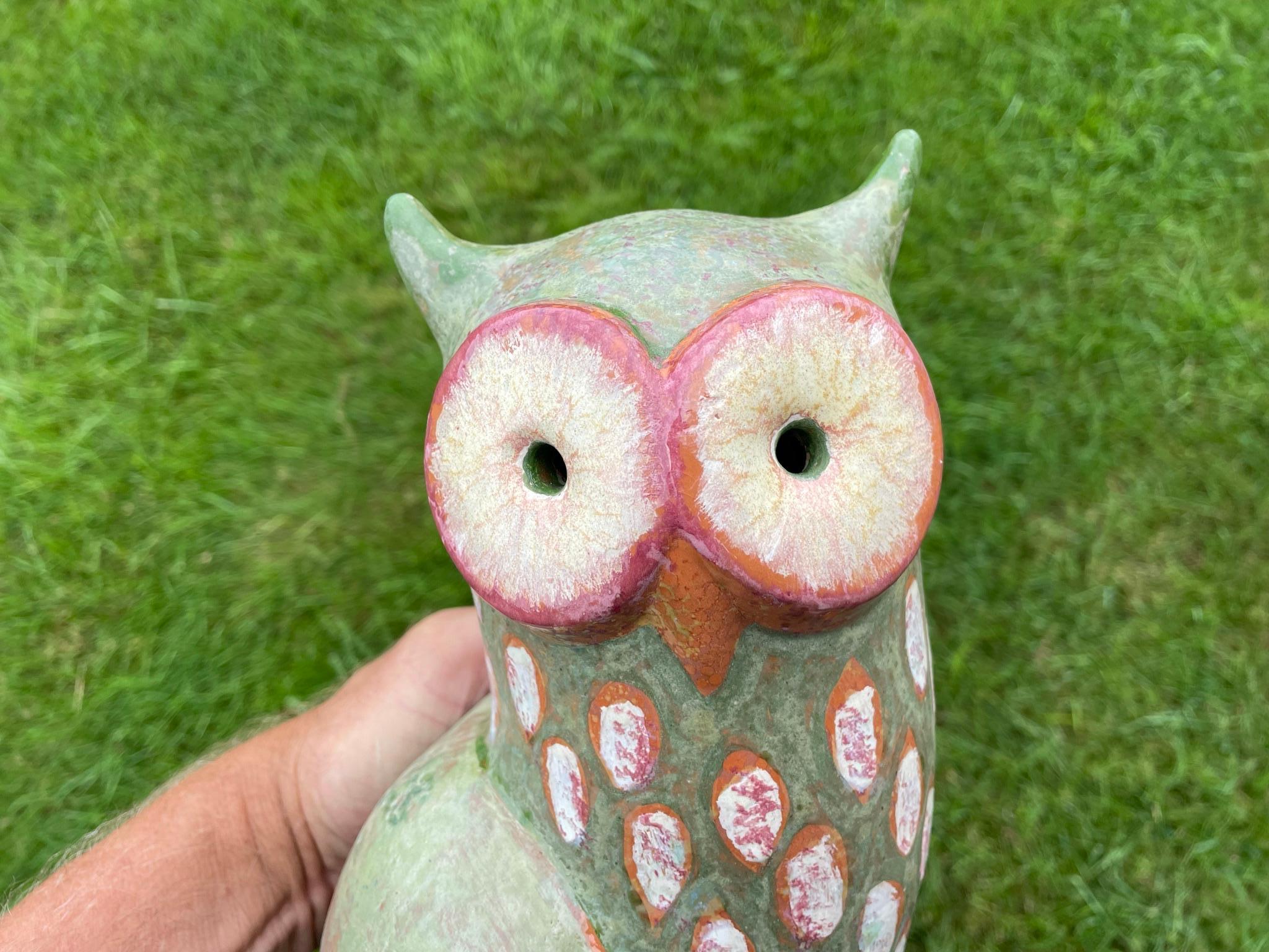 Spotted Owl Big Sculpture Hand-Painted by Eva Fritz-Lindner 7
