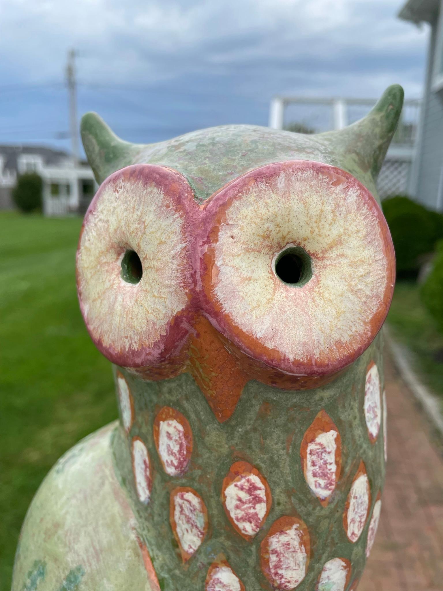 German Spotted Owl Big Sculpture Hand-Painted by Eva Fritz-Lindner