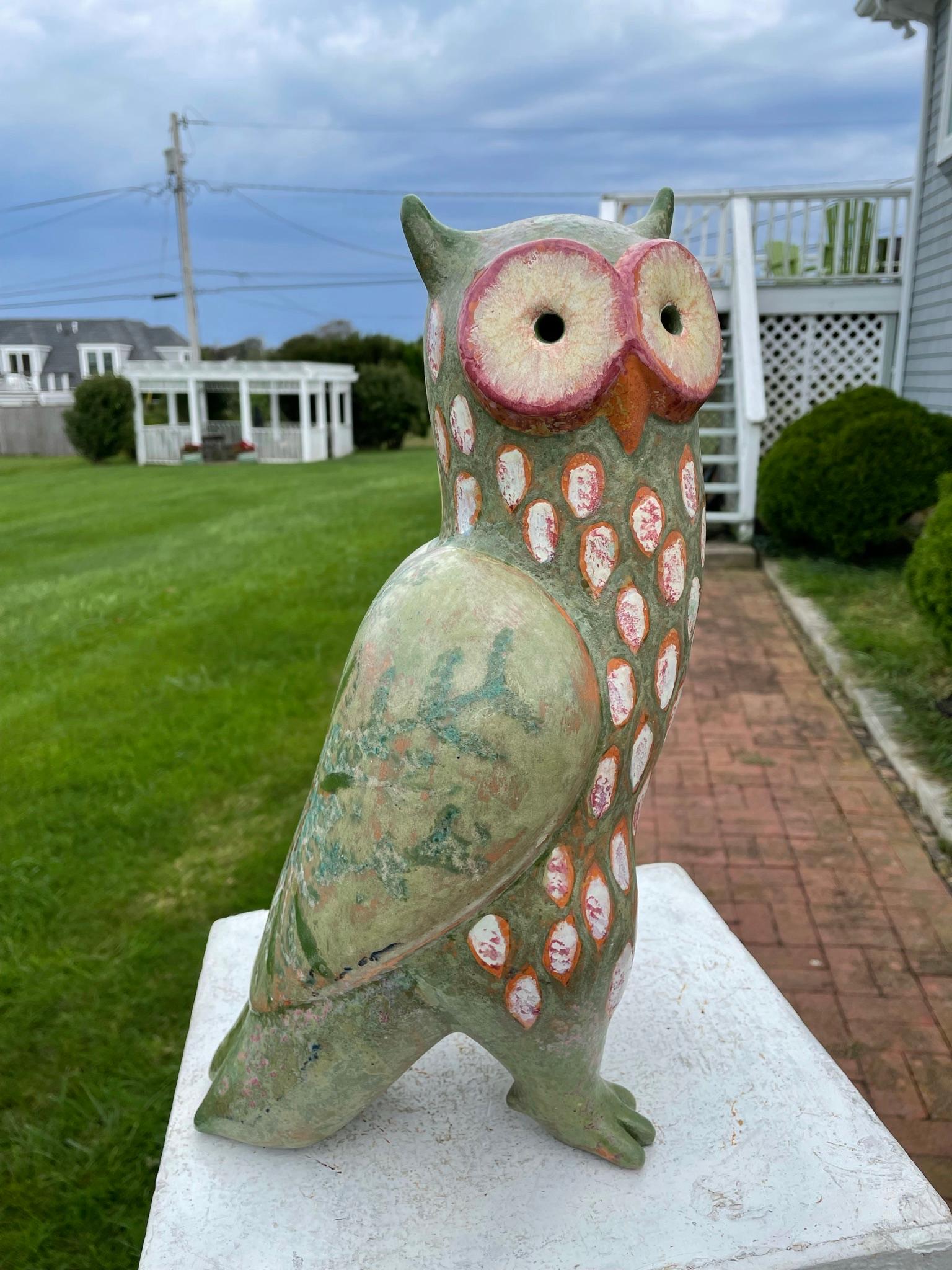 20th Century Spotted Owl Big Sculpture Hand-Painted by Eva Fritz-Lindner